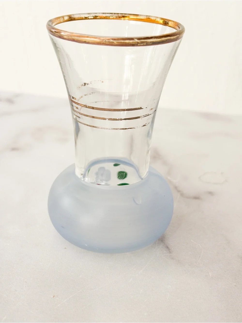 Hand-Painted Floral Glass Bud Vases with Gold Rim - Light Blue